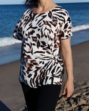 Blusa Estampada - Cuello Caja y Lazo Lateral