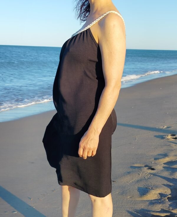 Vestido Largo Negro – Tirante con Lurex & Caída Fluida