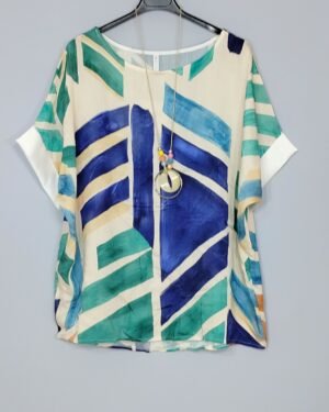 Blusa Estampada – Cuello Caja & Mangas en Contraste