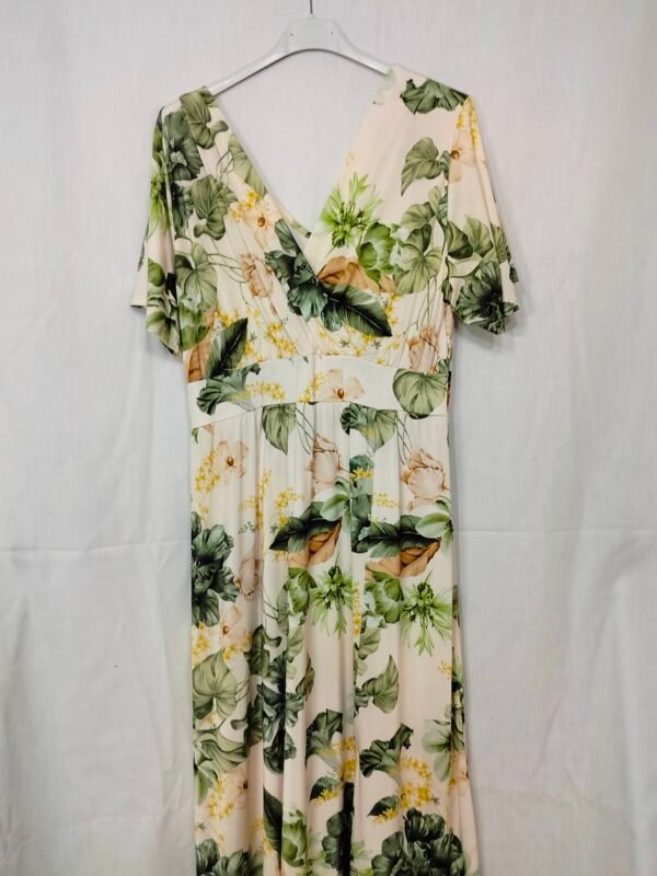 Vestido Floral Largo – Cuello Cruzado & Manga Acampanada
