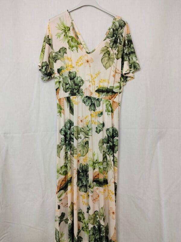 Vestido Floral Largo – Cuello Cruzado & Manga Acampanada