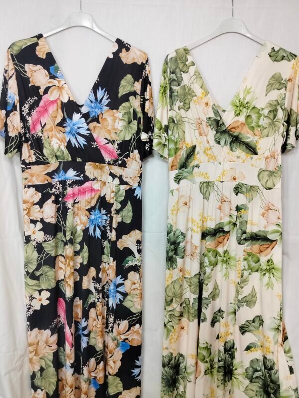 Vestido Floral Largo – Cuello Cruzado & Manga Acampanada